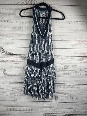 Letarte Dress Women's Medium Blue White Tie Dye Ruffle Boho Handmade Sleeveless
